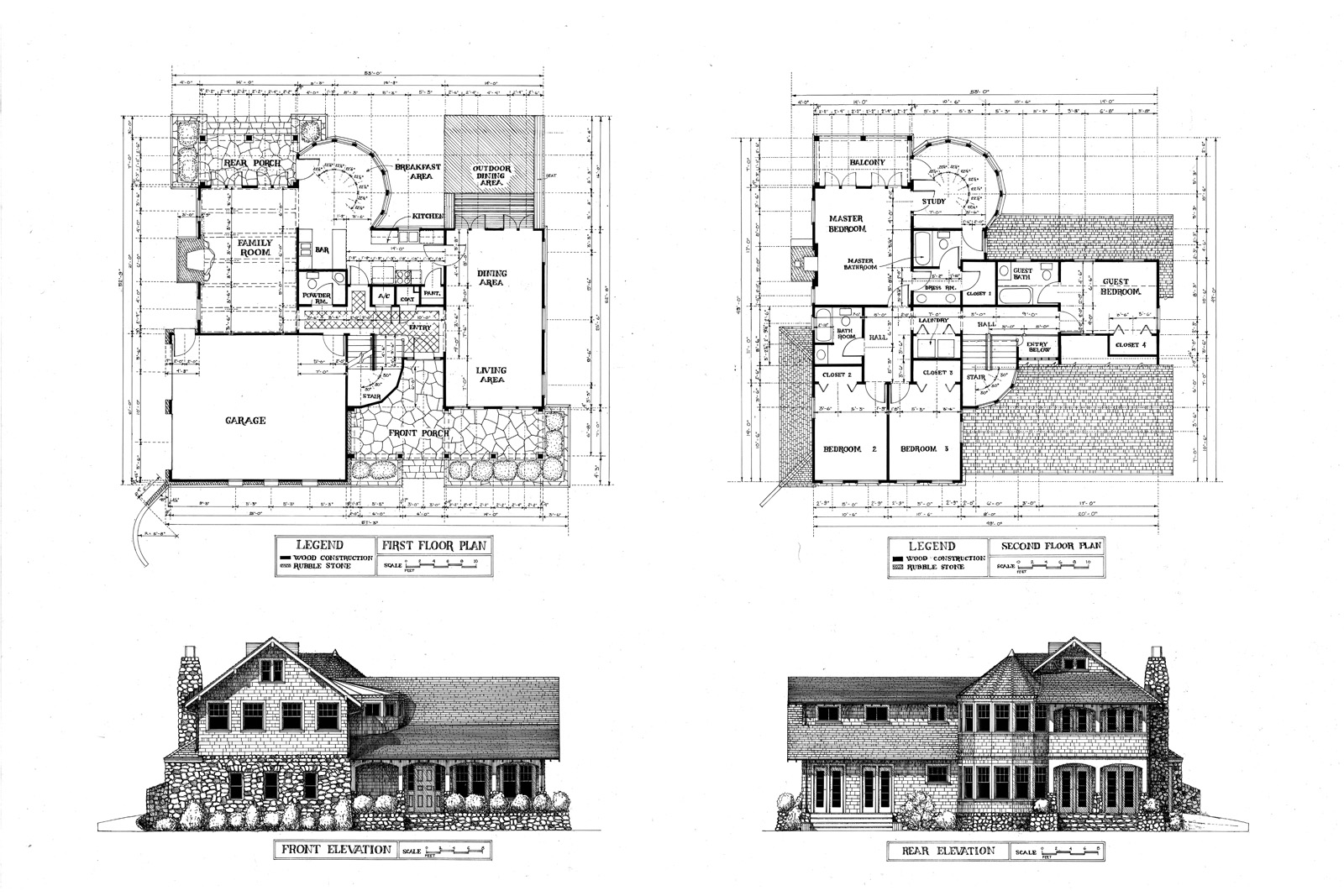 house floor plan with dimensions and elevations